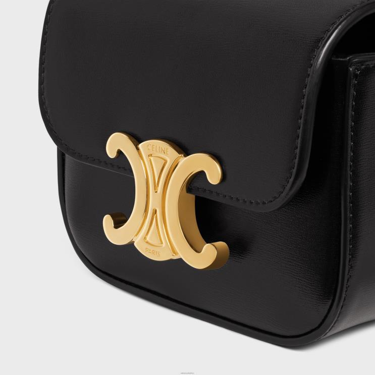 CELINE Black Belt Bag Triomphe Belt in Shiny Calfskin R0ZNN1095