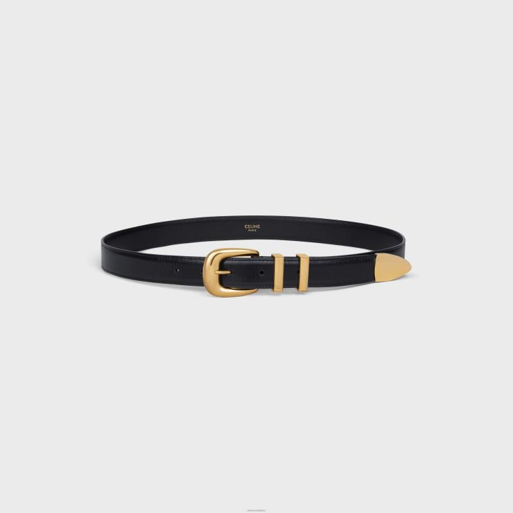 CELINE Black Medium Western Belt in Taurillon Leather R0ZNN1084