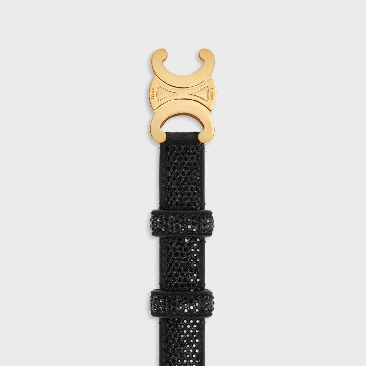 CELINE Black Small Triomphe Belt in Suede Calfskin With Strass R0ZNN1079