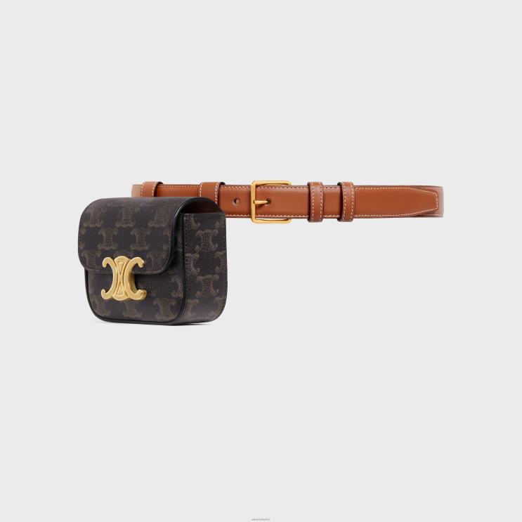 CELINE Tan Belt Bag Triomphe Belt in Triomphe Canvas & Calfskin R0ZNN1096