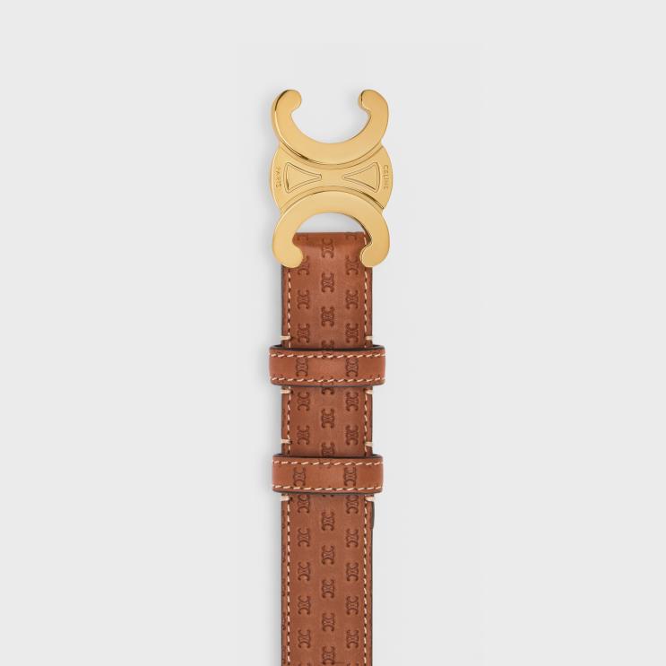 CELINE Tan Medium Triomphe Belt in Natural Calfskin With Triomphe Embossed R0ZNN1020