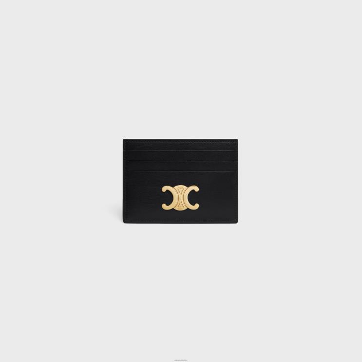 CELINE Black Triomphe Card Holder in Shiny Calfskin R0ZNN486