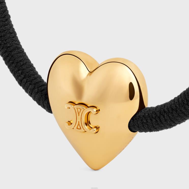 CELINE Black/Gold/Silver Coeur Triomphe Set of Elastic Bands in Brass With Gold & Rhodium Finish, Nylon & Rubber R0ZNN1055
