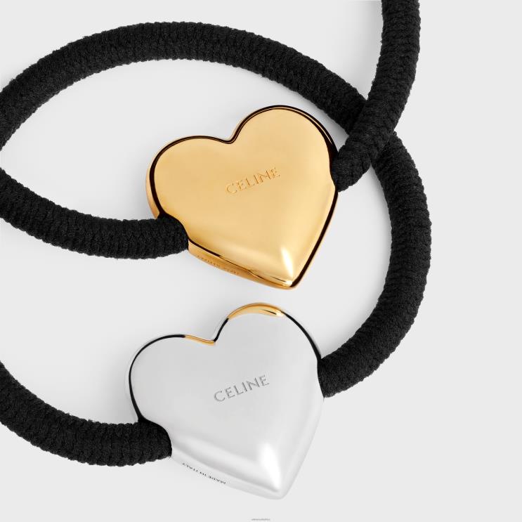 CELINE Black/Gold/Silver Coeur Triomphe Set of Elastic Bands in Brass With Gold & Rhodium Finish, Nylon & Rubber R0ZNN1055