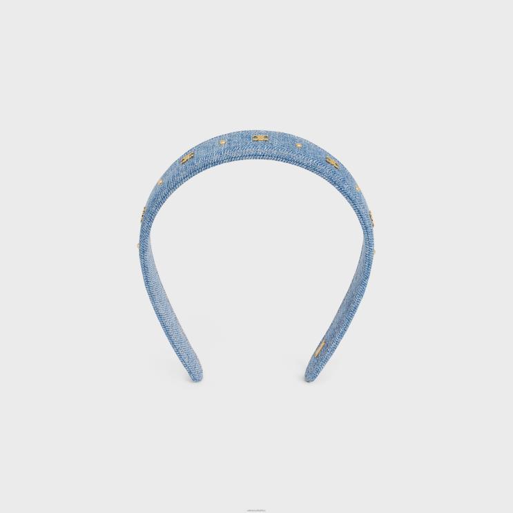 CELINE Blue/Gold Triomphe Headband in Cotton & Brass With Gold Finish R0ZNN1250