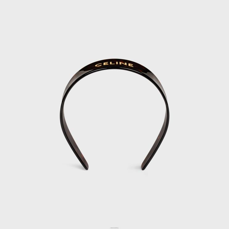 CELINE Dark Havana/Gold Hair Accessories Headband in Acetate & Steel R0ZNN1247
