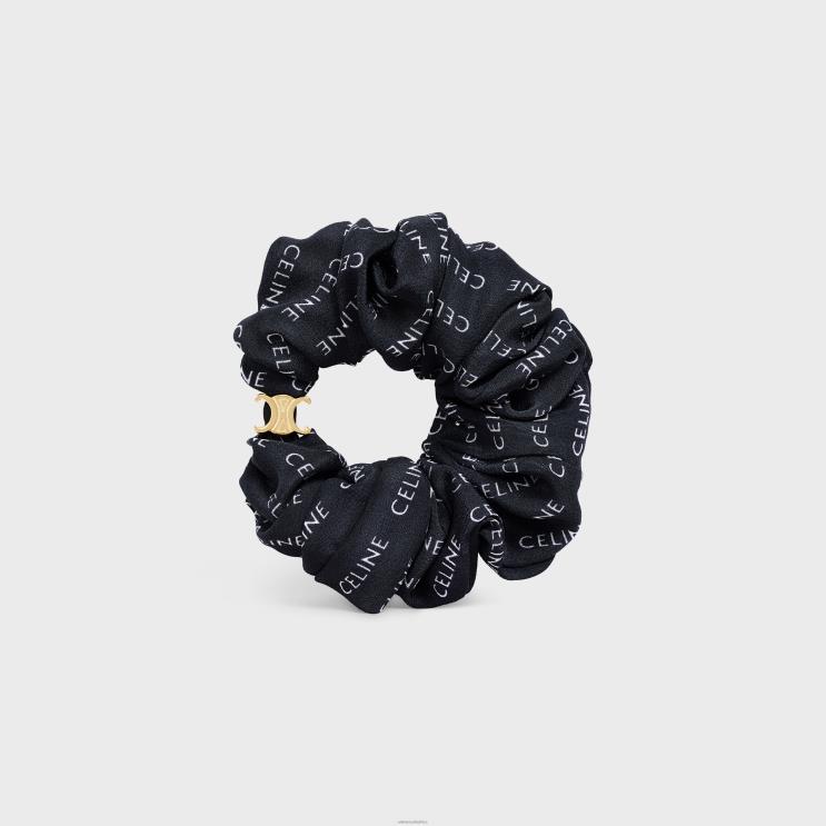 CELINE Gold/Black Scrunchy Rayure in Silk & Brass With Gold Finish R0ZNN1233