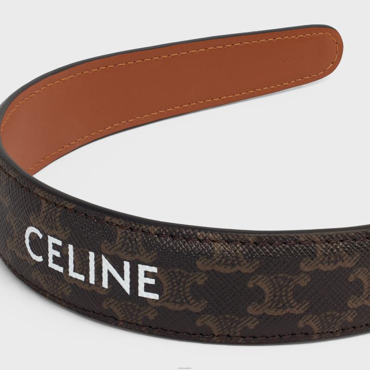 CELINE Gold/Tan Headband in Triomphe Canvas & Calfskin R0ZNN1249