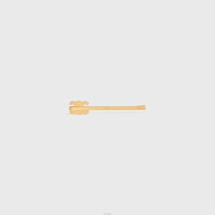 CELINE Gold Triomphe Hair Slide in Brass With Finish & Crystals R0ZNN1245