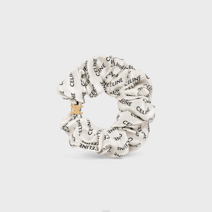 CELINE Gold & White Scrunchy Rayure in Silk Brass With Finish R0ZNN1236