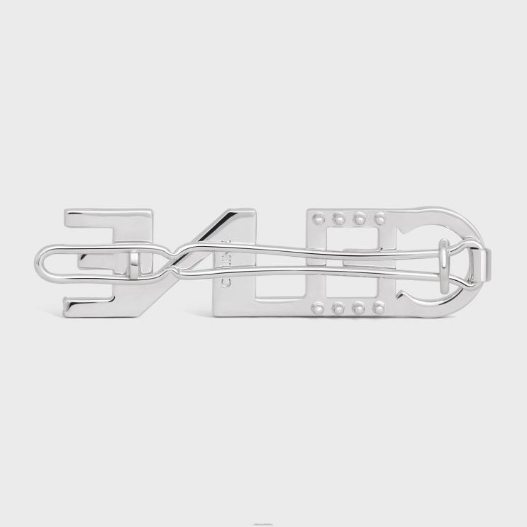 CELINE Silver Monochroms Hair Clip in Brass With Rhodium Finish & Crystals R0ZNN1056