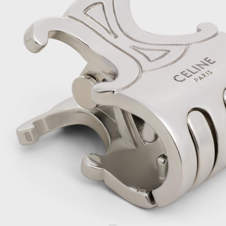 CELINE Silver Triomphe Set of 3 Mini Hair Claws in Brass With Rhodium Finish & Steel R0ZNN1238