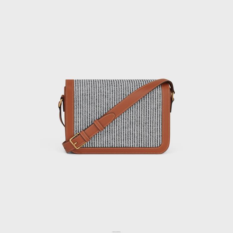CELINE Anthracite Classique Triomphe Bag in Striped Textile & Calfskin R0ZNN98