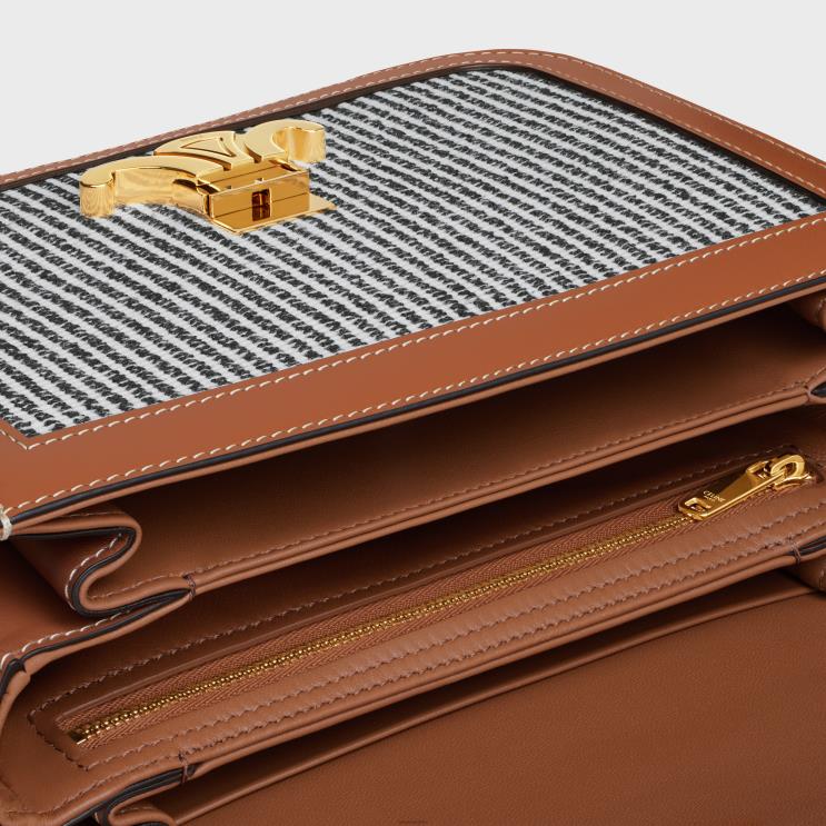 CELINE Anthracite Classique Triomphe Bag in Striped Textile & Calfskin R0ZNN98