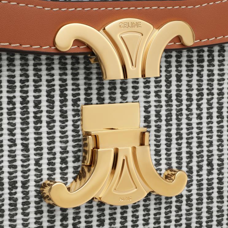 CELINE Anthracite Classique Triomphe Bag in Striped Textile & Calfskin R0ZNN98