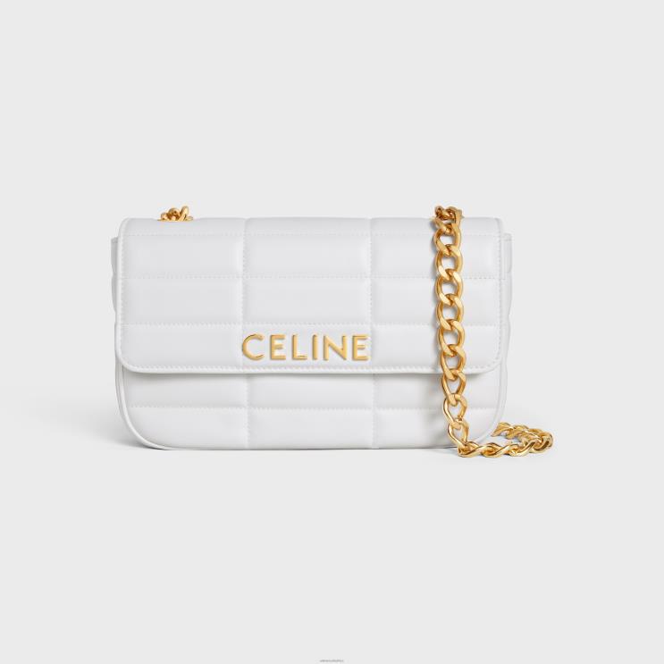 CELINE Arctic White Chain Shoulder Bag Matelasse Monochrome in Quilted Calfskin R0ZNN282