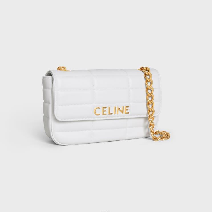 CELINE Arctic White Chain Shoulder Bag Matelasse Monochrome in Quilted Calfskin R0ZNN282