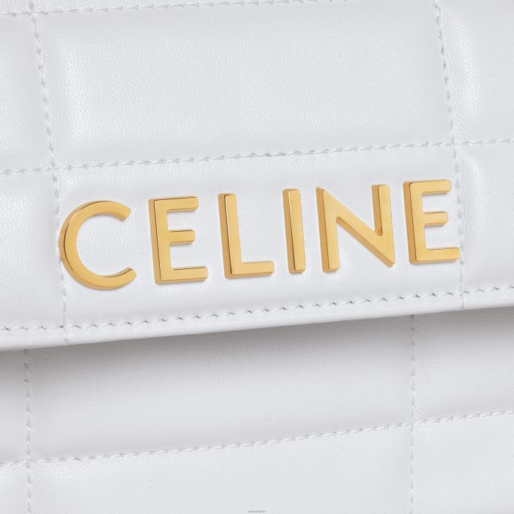 CELINE Arctic White Chain Shoulder Bag Matelasse Monochrome in Quilted Calfskin R0ZNN282