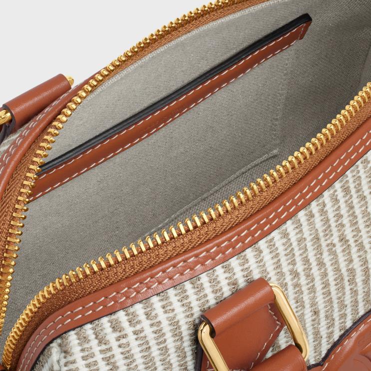 CELINE Beige Small Boston Cuir Triomphe in Striped Textile & Calfskin R0ZNN208