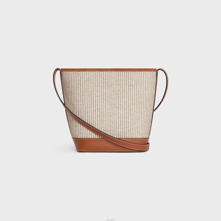 CELINE Beige Small Bucket Cuir Triomphe in Striped Textile & Calfskin R0ZNN202