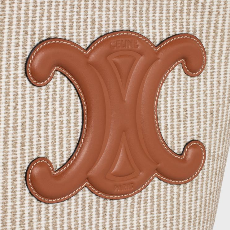 CELINE Beige Small Bucket Cuir Triomphe in Striped Textile & Calfskin R0ZNN202