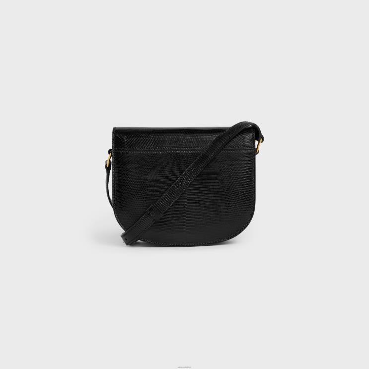 CELINE Black Besace Clea in Lizard R0ZNN176