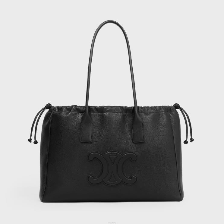 CELINE Black Cabas Drawstring Cuir Triomphe in Grained Calfskin R0ZNN196