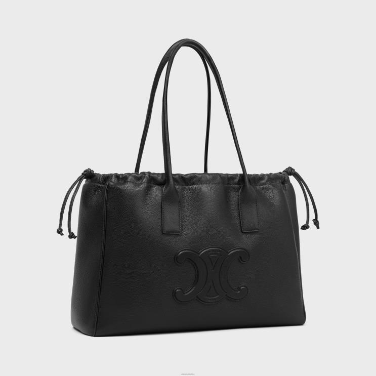 CELINE Black Cabas Drawstring Cuir Triomphe in Grained Calfskin R0ZNN196