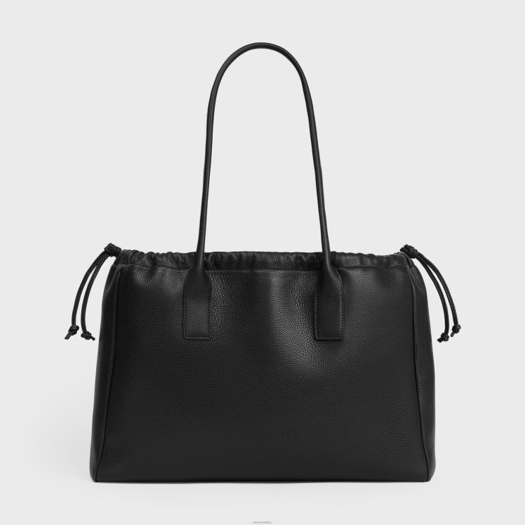 CELINE Black Cabas Drawstring Cuir Triomphe in Grained Calfskin R0ZNN196