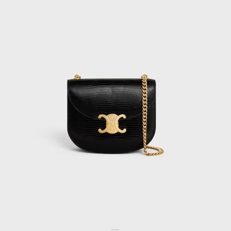 CELINE Black Chain Besace Clea in Lizard R0ZNN171