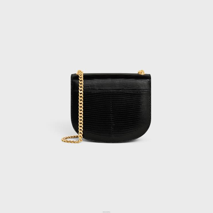 CELINE Black Chain Besace Clea in Lizard R0ZNN171