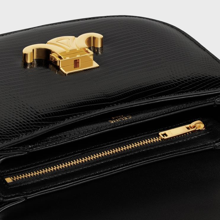 CELINE Black Chain Besace Clea in Lizard R0ZNN171