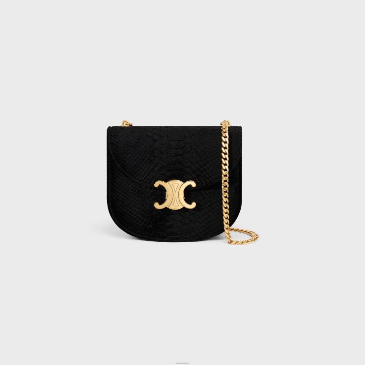 CELINE Black Chain Besace Clea in Python Effect Velvet R0ZNN170