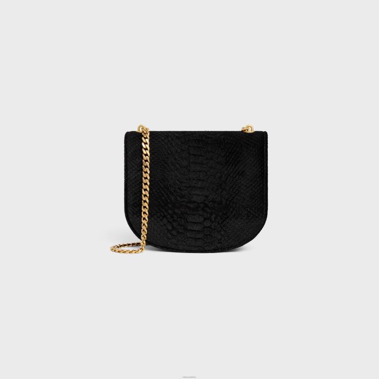 CELINE Black Chain Besace Clea in Python Effect Velvet R0ZNN170