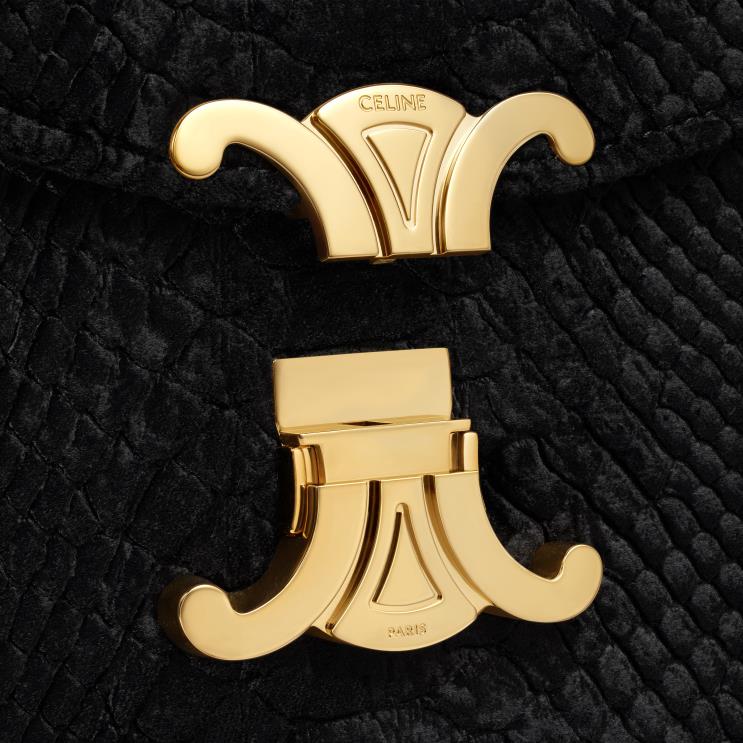 CELINE Black Chain Besace Clea in Python Effect Velvet R0ZNN170