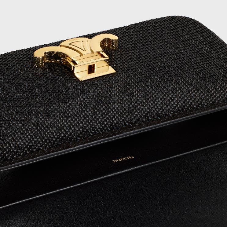 CELINE Black Chain Shoulder Bag Claude in Suede Calfskin With Strass R0ZNN184