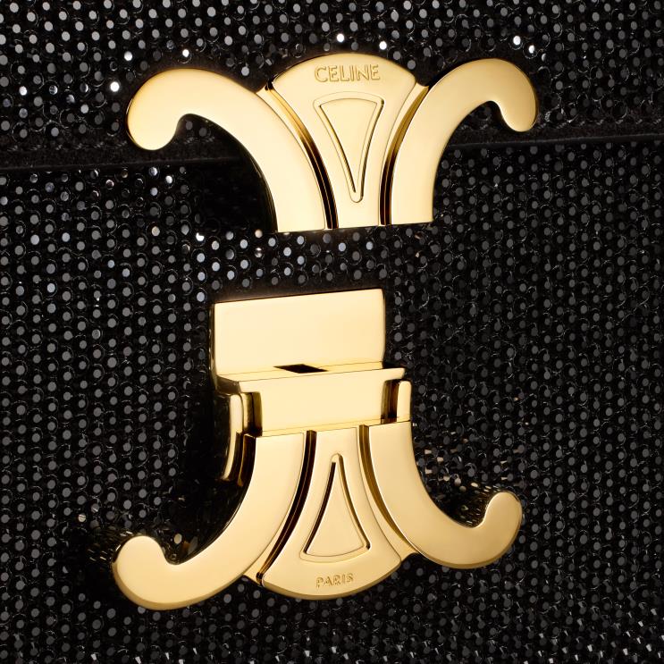 CELINE Black Chain Shoulder Bag Claude in Suede Calfskin With Strass R0ZNN184