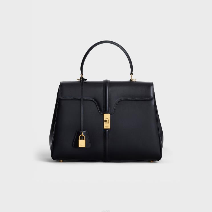 CELINE Black Classique 16 Bag in Satinated Calfskin R0ZNN120