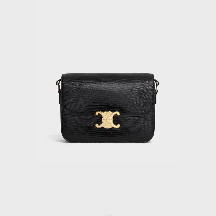 CELINE Black Classique Triomphe Bag in Lizard R0ZNN95