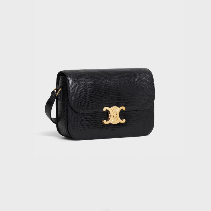 CELINE Black Classique Triomphe Bag in Lizard R0ZNN95