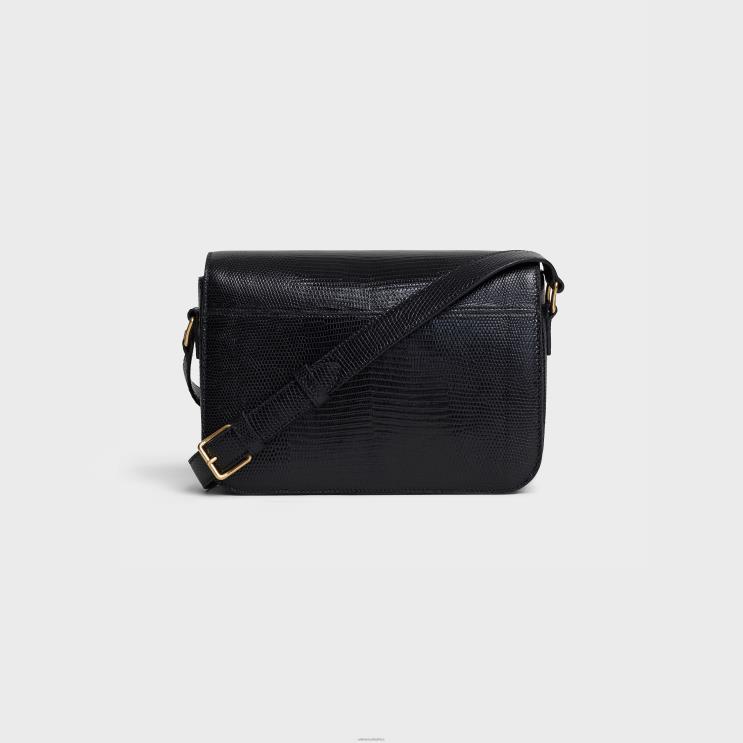 CELINE Black Classique Triomphe Bag in Lizard R0ZNN95
