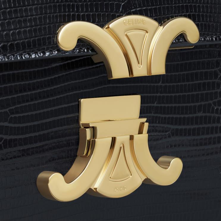 CELINE Black Classique Triomphe Bag in Lizard R0ZNN95