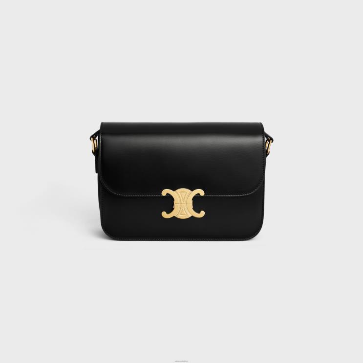 CELINE Black Classique Triomphe Bag in Shiny Calfskin R0ZNN41