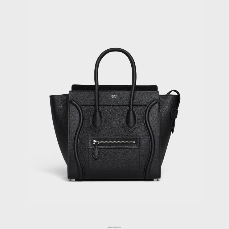 CELINE Black Micro Luggage Handbag in Drummed Calfskin R0ZNN301