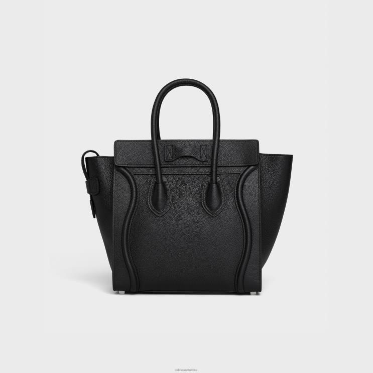 CELINE Black Micro Luggage Handbag in Drummed Calfskin R0ZNN301