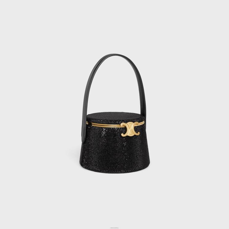 CELINE Black Nina Minaudiere in Suede Calfskin With Strass R0ZNN288