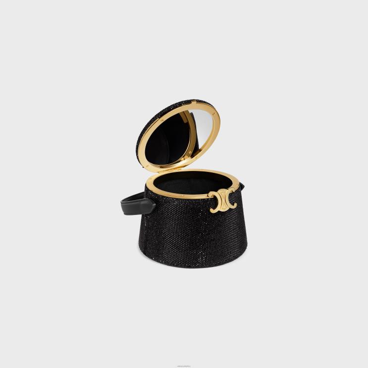 CELINE Black Nina Minaudiere in Suede Calfskin With Strass R0ZNN288