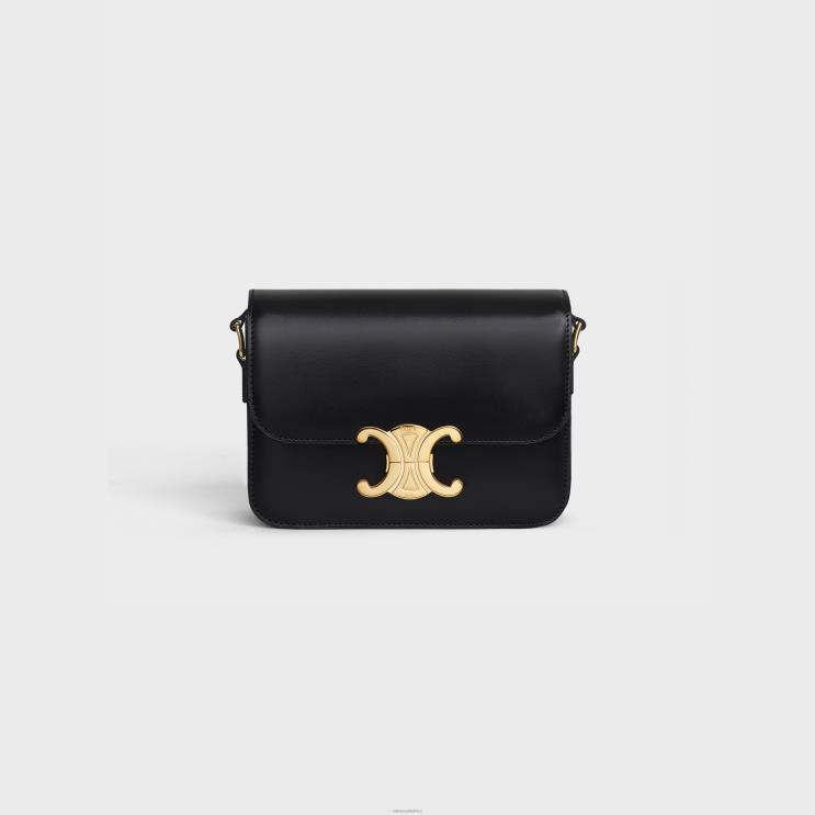 CELINE Black Teen Triomphe Bag in Shiny Calfskin R0ZNN1