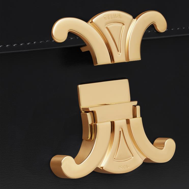 CELINE Black Teen Triomphe Bag in Shiny Calfskin R0ZNN1