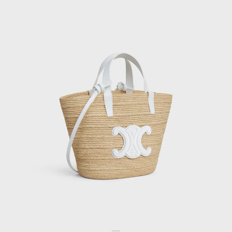 CELINE Blanc De Blanc Teen Supple Classic Panier in Raffia & Calfskin R0ZNN27